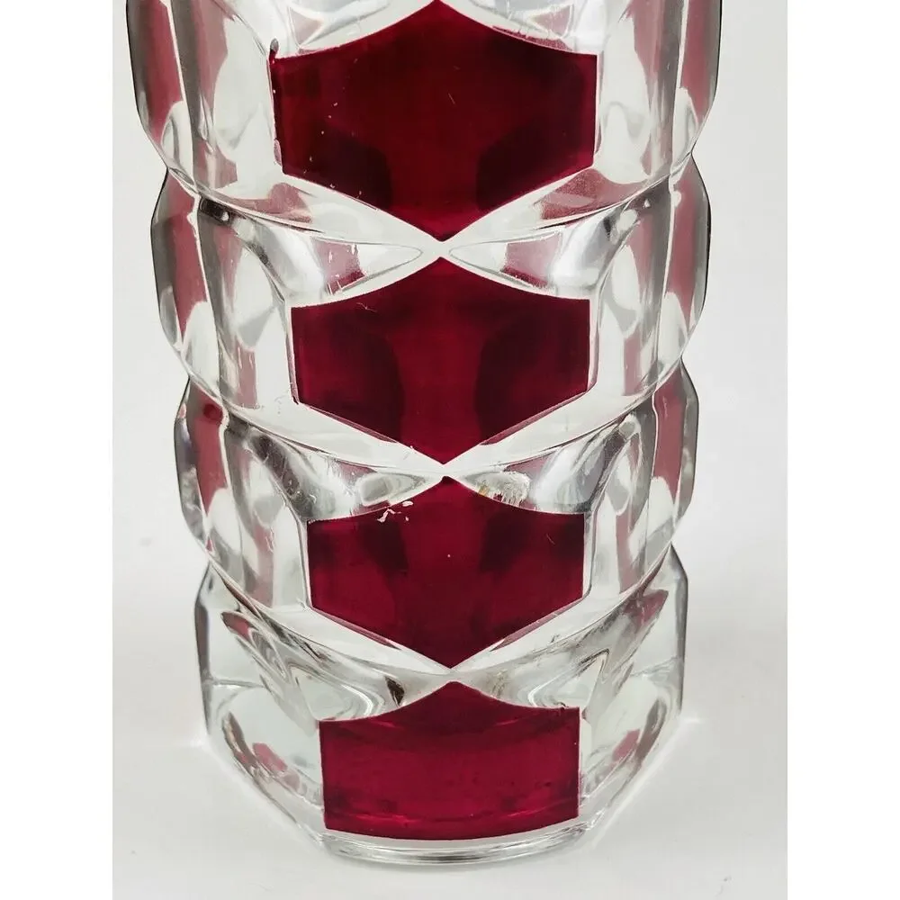 Vtg MCM Triangle Art Glass Vase Windsor Rubis Cranberry Faceted JG Durand France